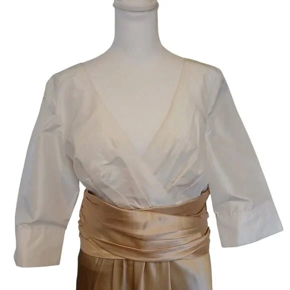 Calvin Klein white and beige 100% silk gown size 8 - Picture 2 of 9